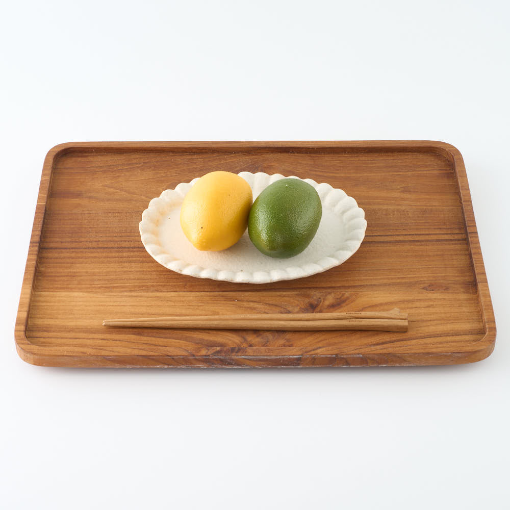作家 青柳憲儀 白釉 輪花楕円皿(S) 作家 青柳憲儀 陶磁器作家もの