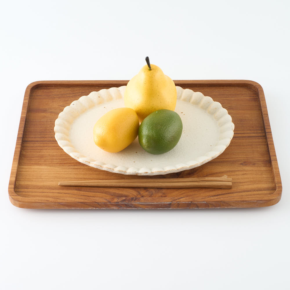 作家 青柳憲儀 白釉 輪花楕円皿(L)