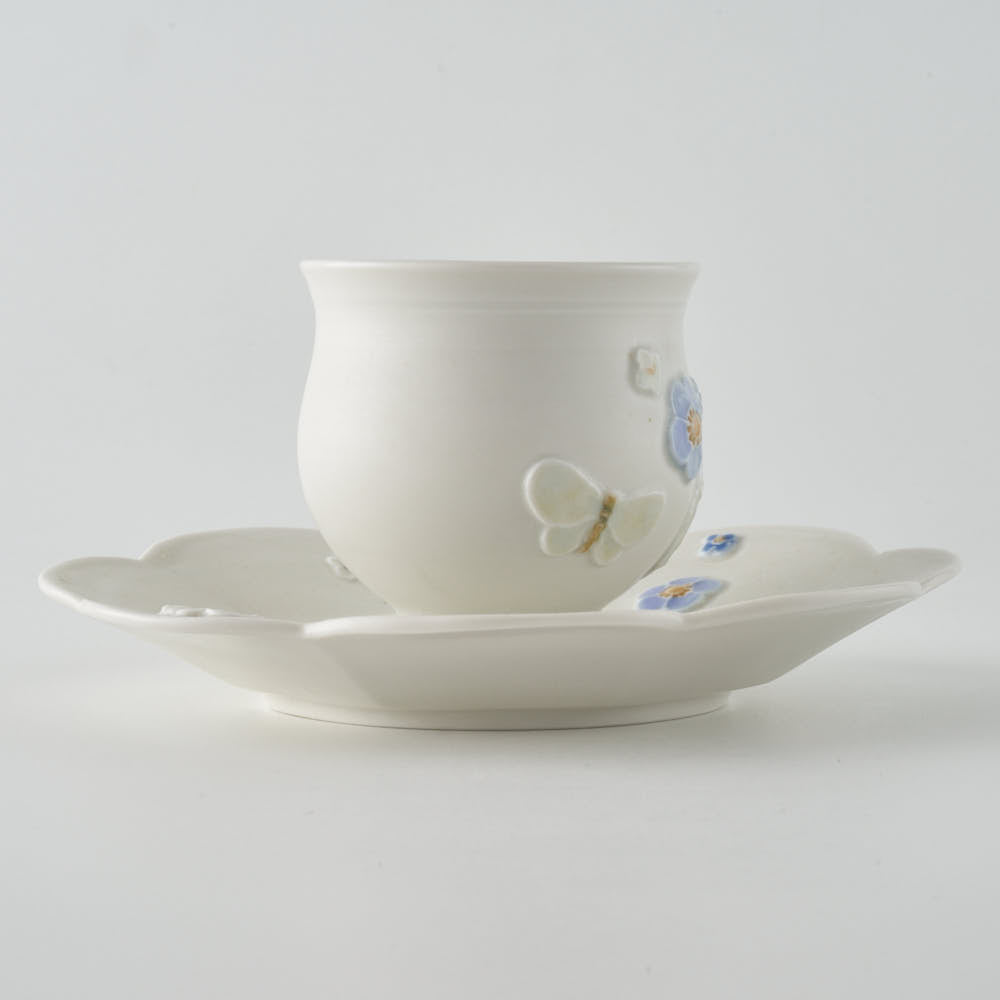 作家 森本静花 貼花文 カップ&ソーサ―(輪花・蝶)