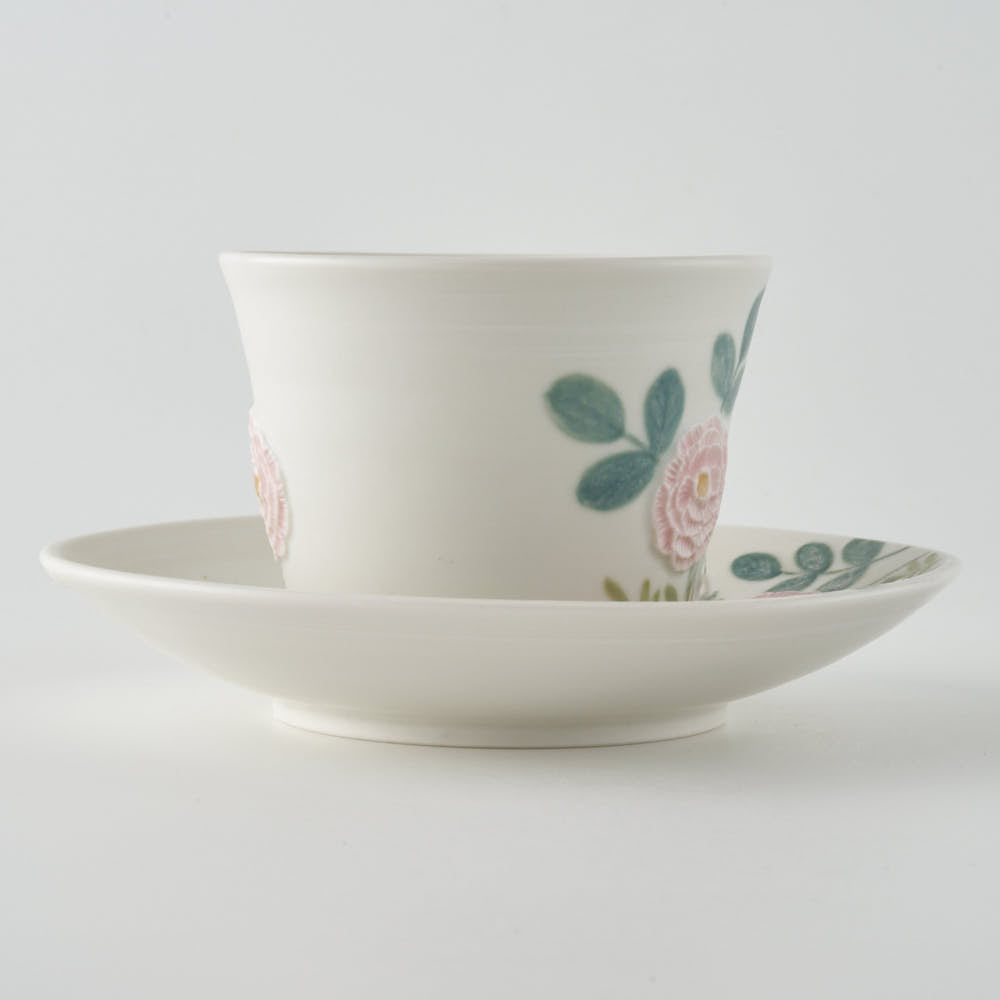 作家 森本静花 貼花文 カップ&ソーサ―(バラ・蝶)