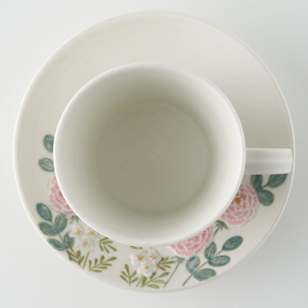 作家 森本静花 貼花文 カップ&ソーサ―(バラ・蝶)