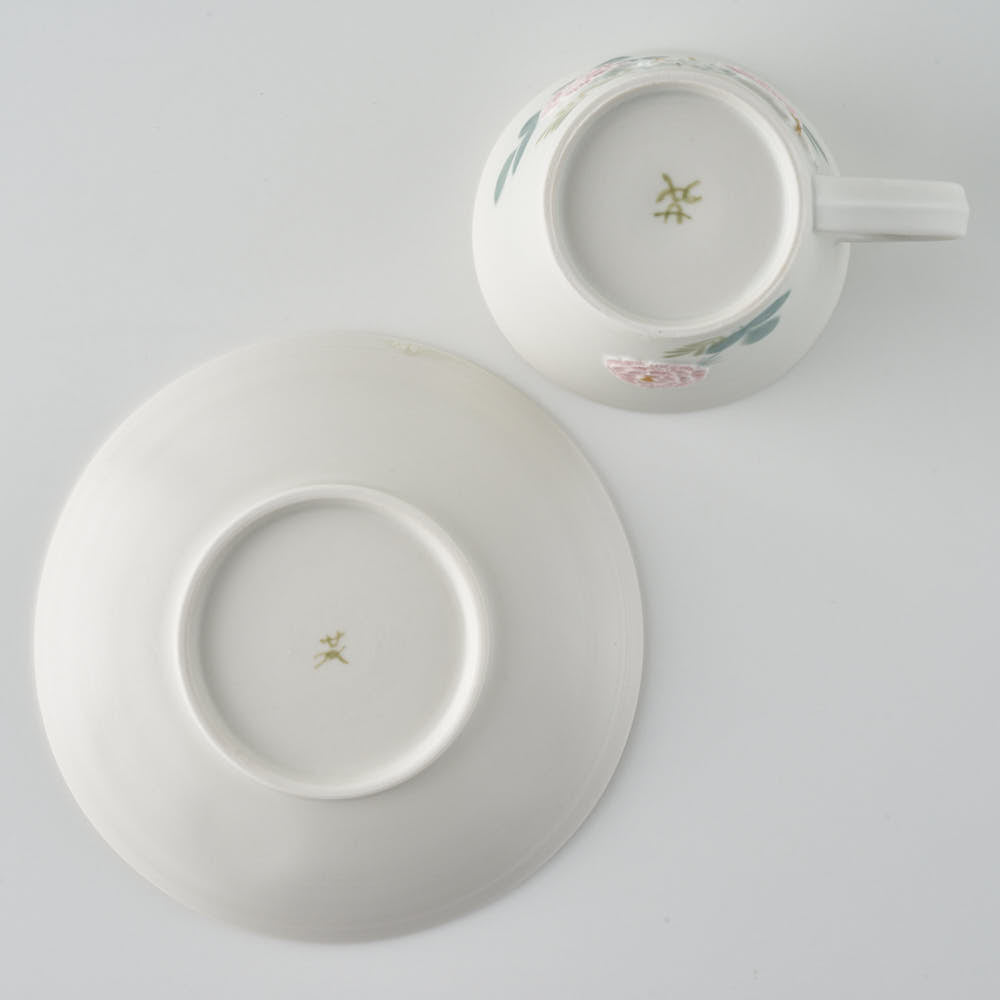 作家 森本静花 貼花文 カップ&ソーサ―(バラ・蝶)