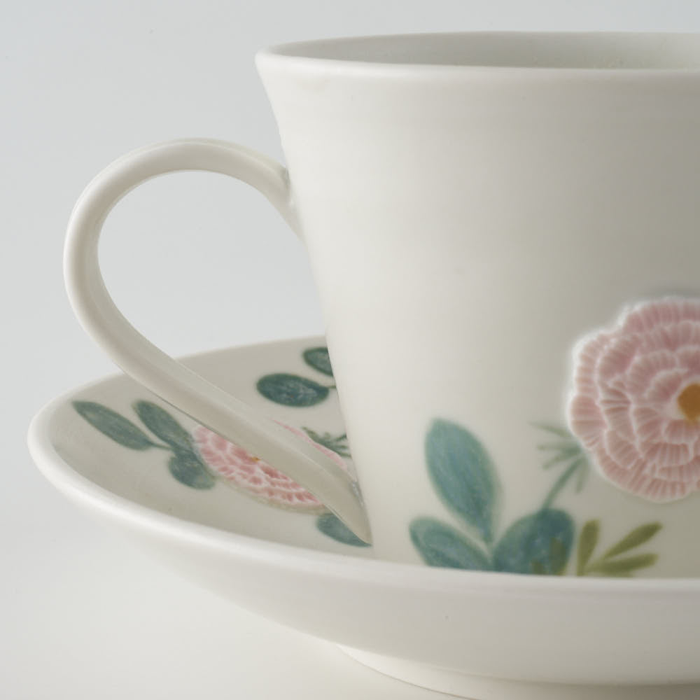 作家 森本静花 貼花文 カップ&ソーサ―(バラ・蝶)