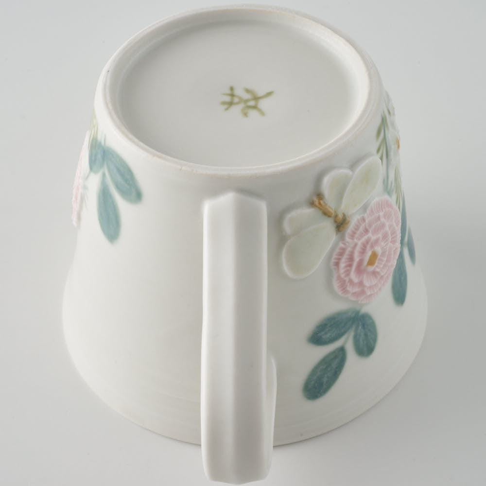 作家 森本静花 貼花文 カップ&ソーサ―(バラ・蝶)