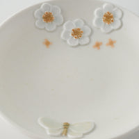 作家 森本静花 貼花文 豆皿(花・蝶)