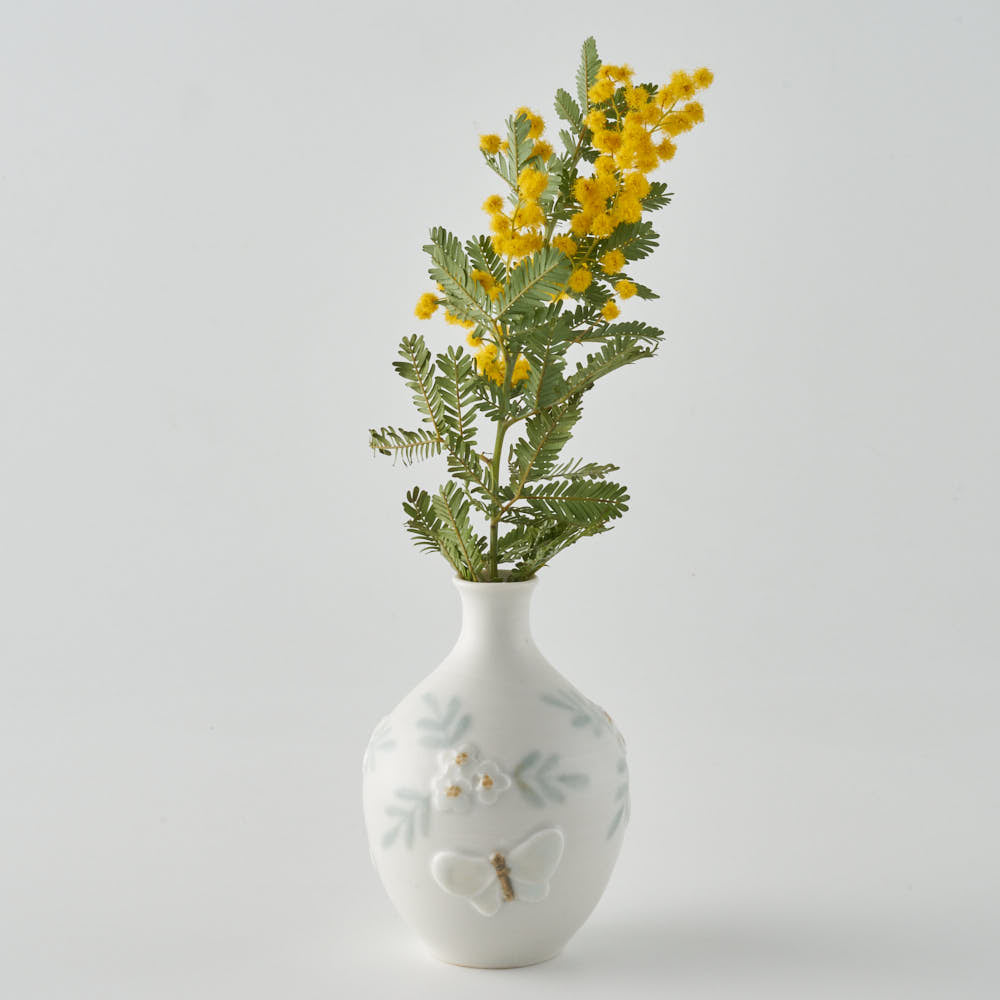 作家 森本静花 貼花文 一輪挿し(花・蝶)