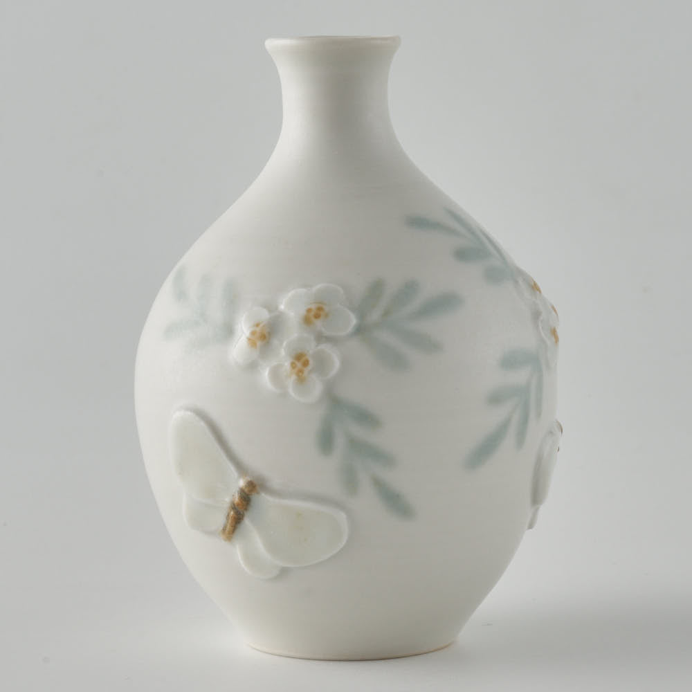 作家 森本静花 貼花文 一輪挿し(花・蝶)