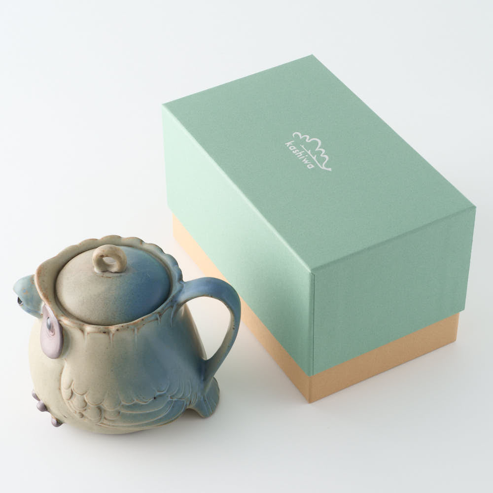 かしわ窯 ポット A blue owl かしわ窯 陶磁器作家もの