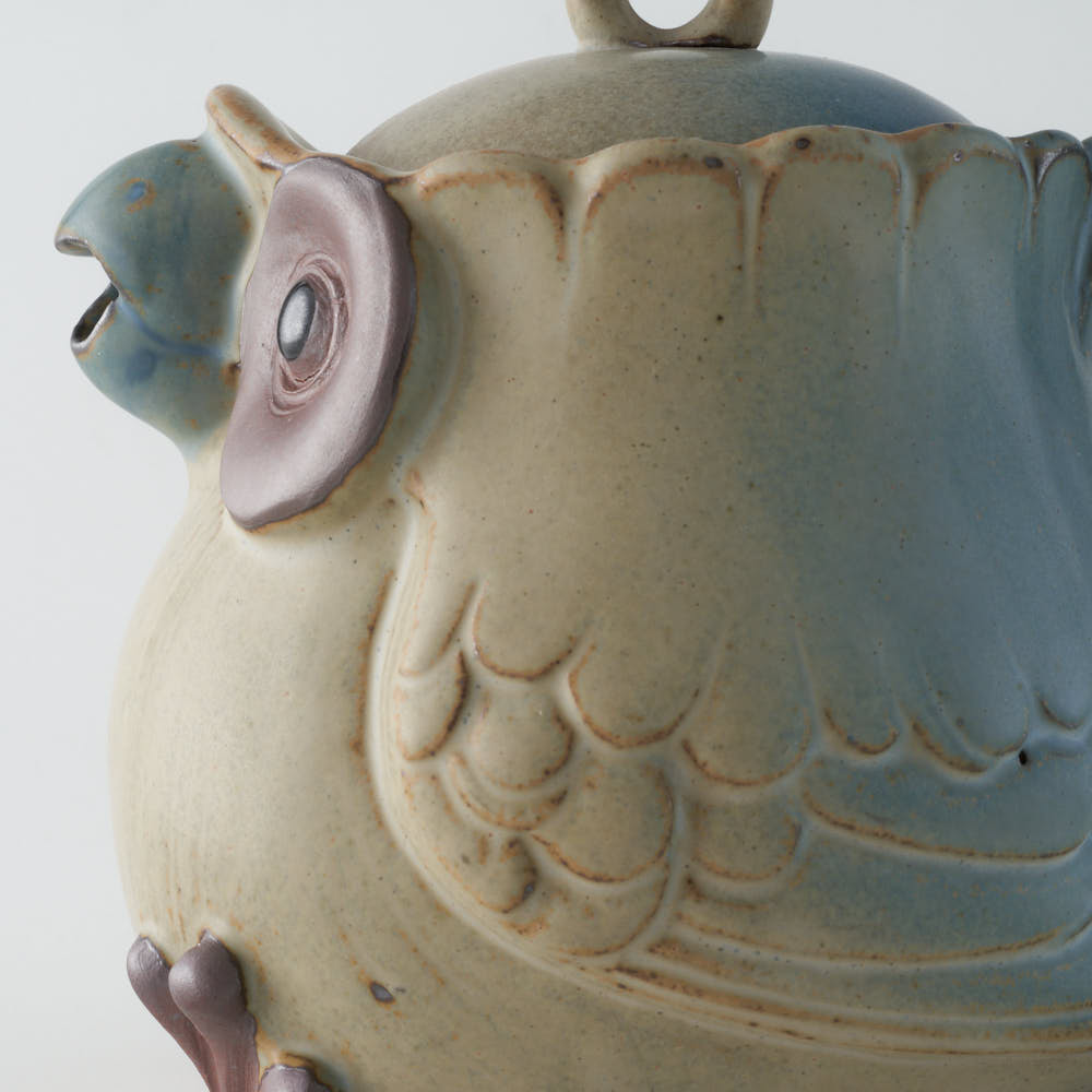 かしわ窯 ポット A blue owl かしわ窯 陶磁器作家もの
