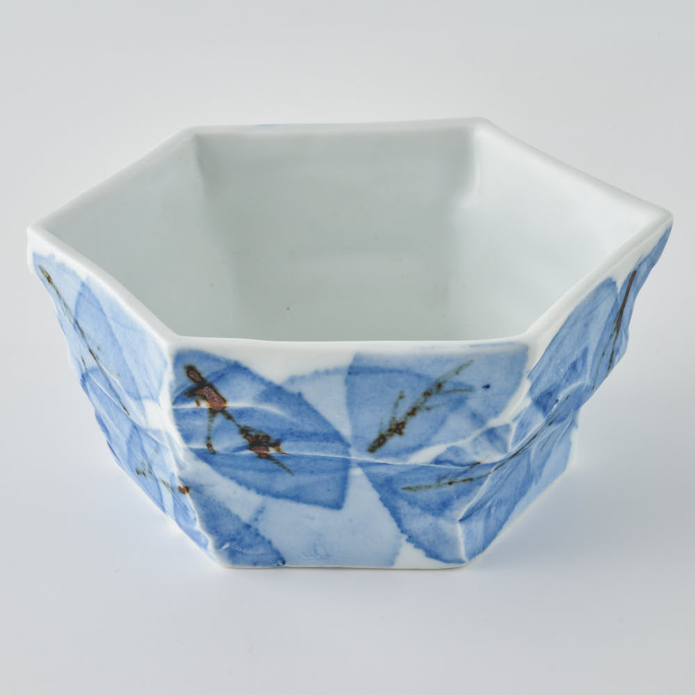 壮明窯 染付木の葉文六角鉢