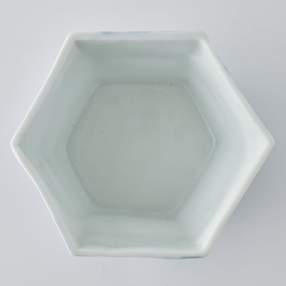 壮明窯 染付木の葉文六角鉢