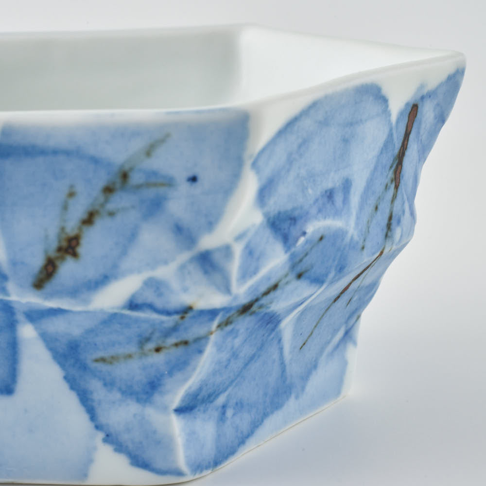 壮明窯 染付木の葉文六角鉢