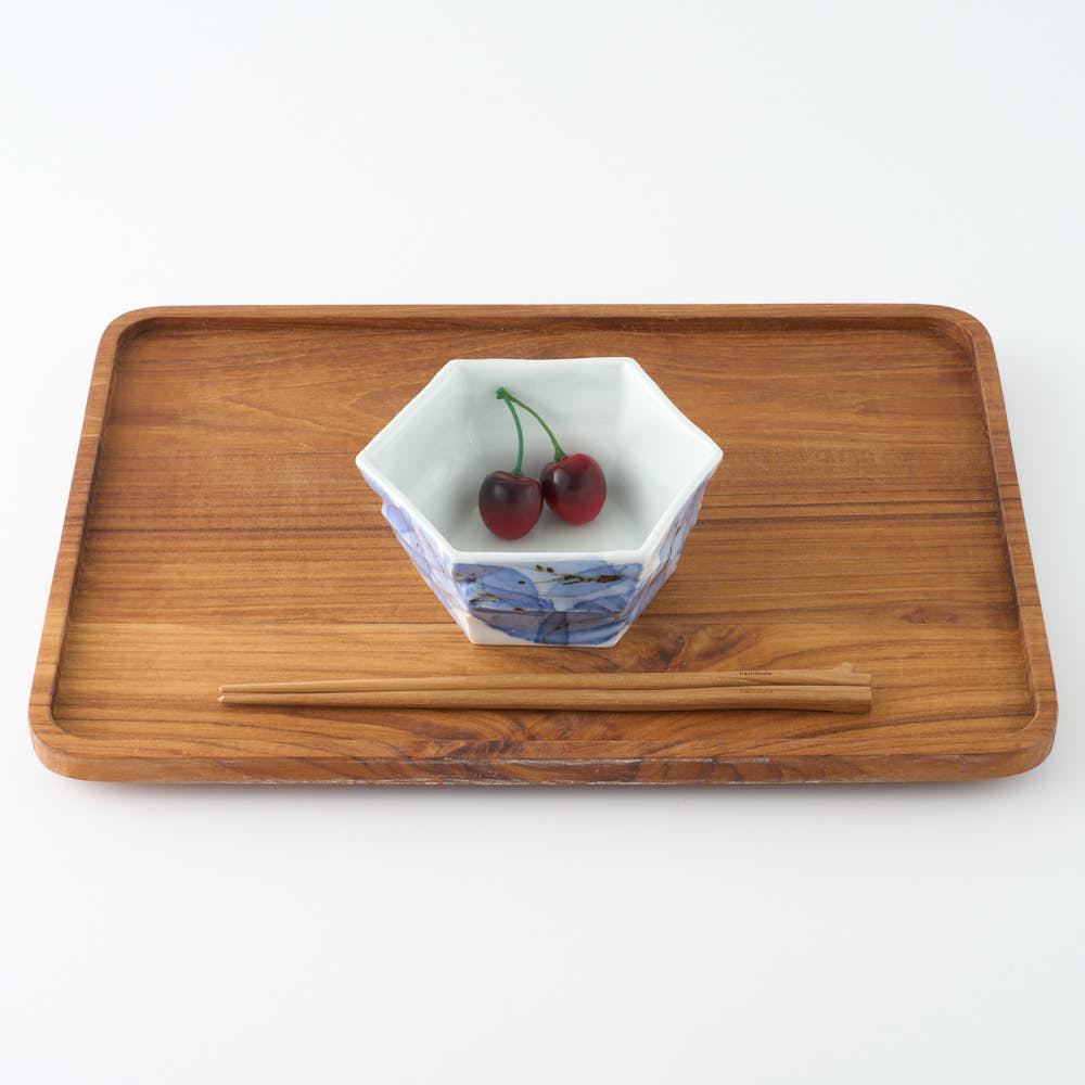 壮明窯 染付木の葉文六角鉢