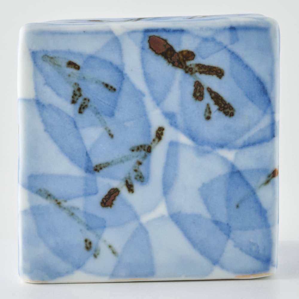 壮明窯 染付木の葉文角花入れ(大)