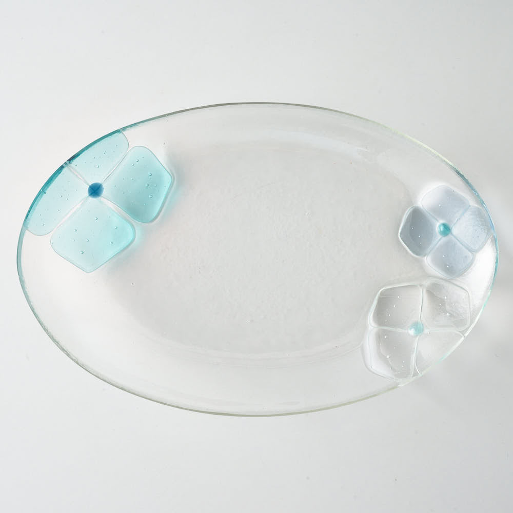 ガラス作家 佐々木翔子 オーバル大 ライトブルー×クリア×ライトグレー