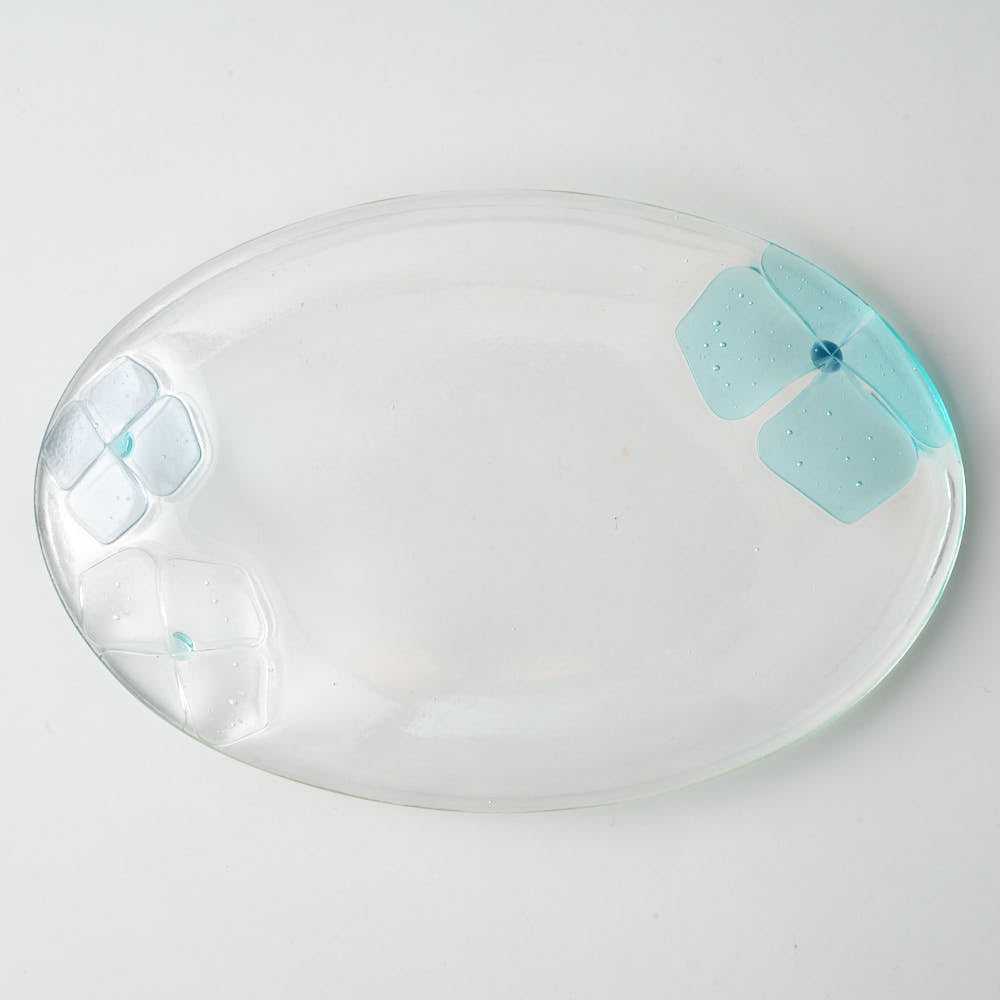 ガラス作家 佐々木翔子 オーバル大 ライトブルー×クリア×ライトグレー