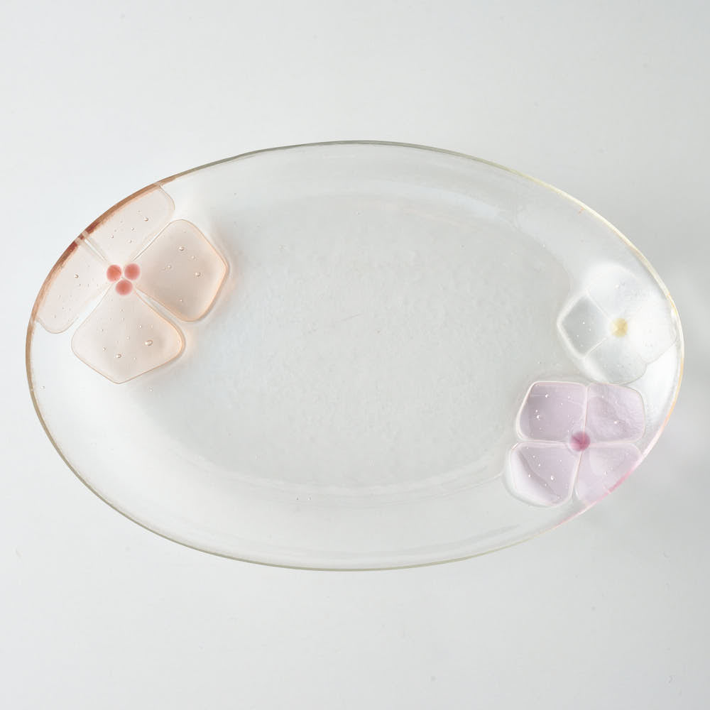 ガラス作家 佐々木翔子 オーバル大 ライトオレンジ×ライトピンク×クリア