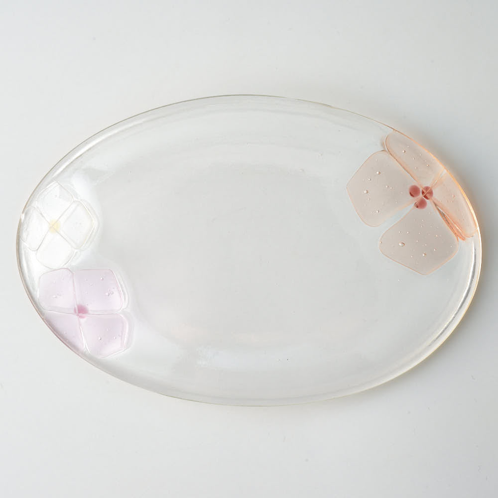 ガラス作家 佐々木翔子 オーバル大 ライトオレンジ×ライトピンク×クリア