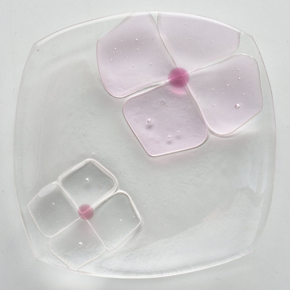 ガラス作家 佐々木翔子 角小皿 ライトピンク×クリア