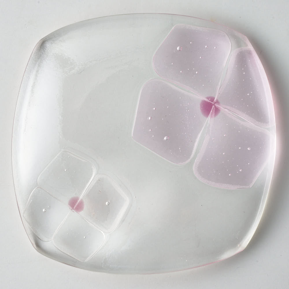ガラス作家 佐々木翔子 角小皿 ライトピンク×クリア