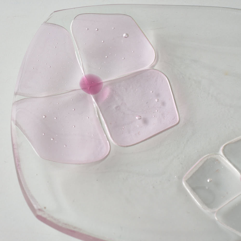 ガラス作家 佐々木翔子 角小皿 ライトピンク×クリア