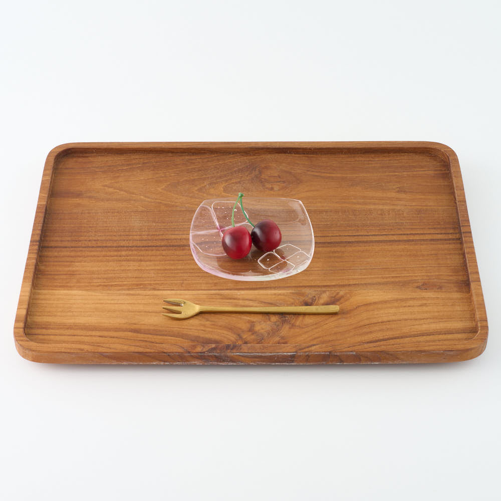 ガラス作家 佐々木翔子 角小皿 ライトピンク×クリア