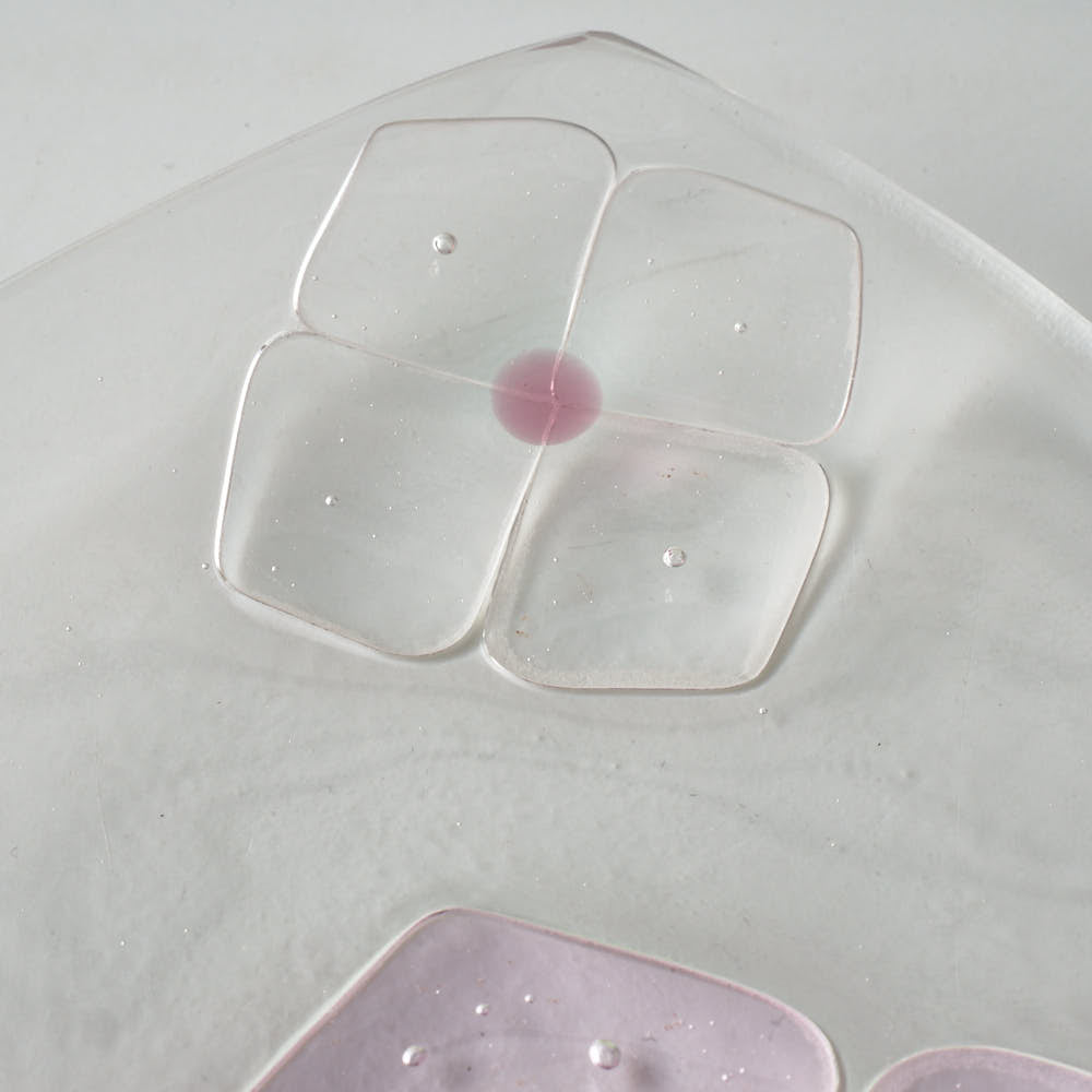 ガラス作家 佐々木翔子 角小皿 ライトピンク×クリア