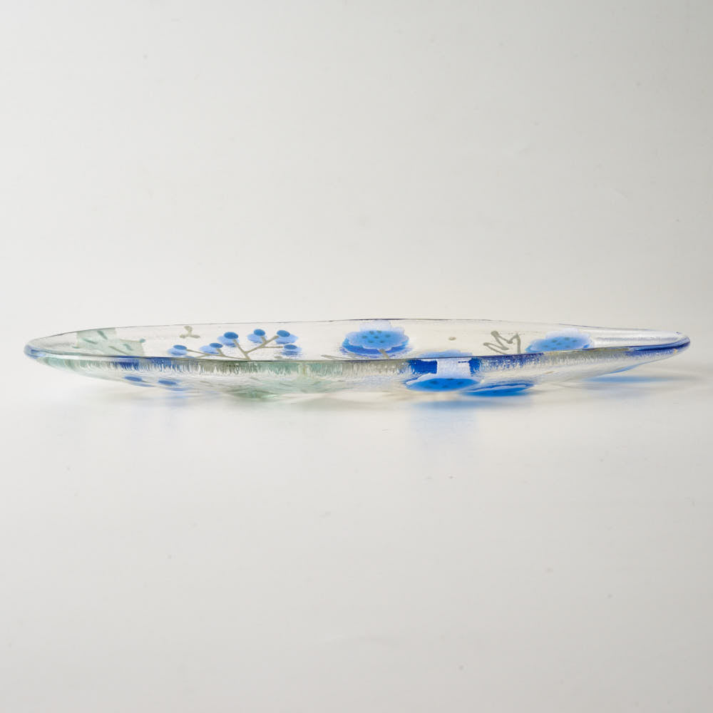 ガラス作家 沖知江子 植物紋 楕円皿 小 青 ¥5,500 大人の焼き物