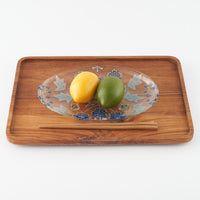 ガラス作家 沖知江子 植物紋 楕円皿 大 青 ガラス作家 沖知江子 ガラスもの