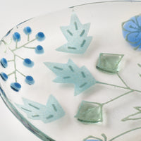 ガラス作家 沖知江子 植物紋 楕円皿 大 青 ガラス作家 沖知江子 ガラスもの