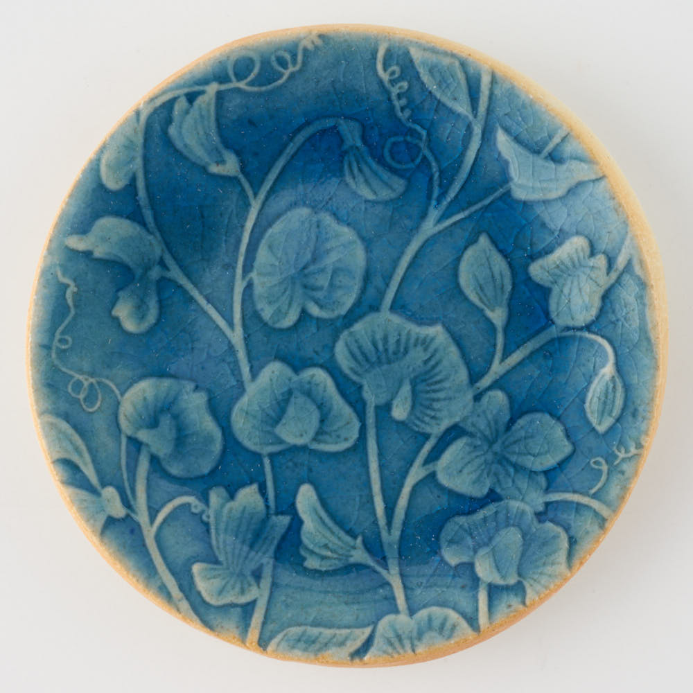 作家 タカハラユカ 押花豆皿 royal blue 作家 タカハラユカ 陶磁器作家もの