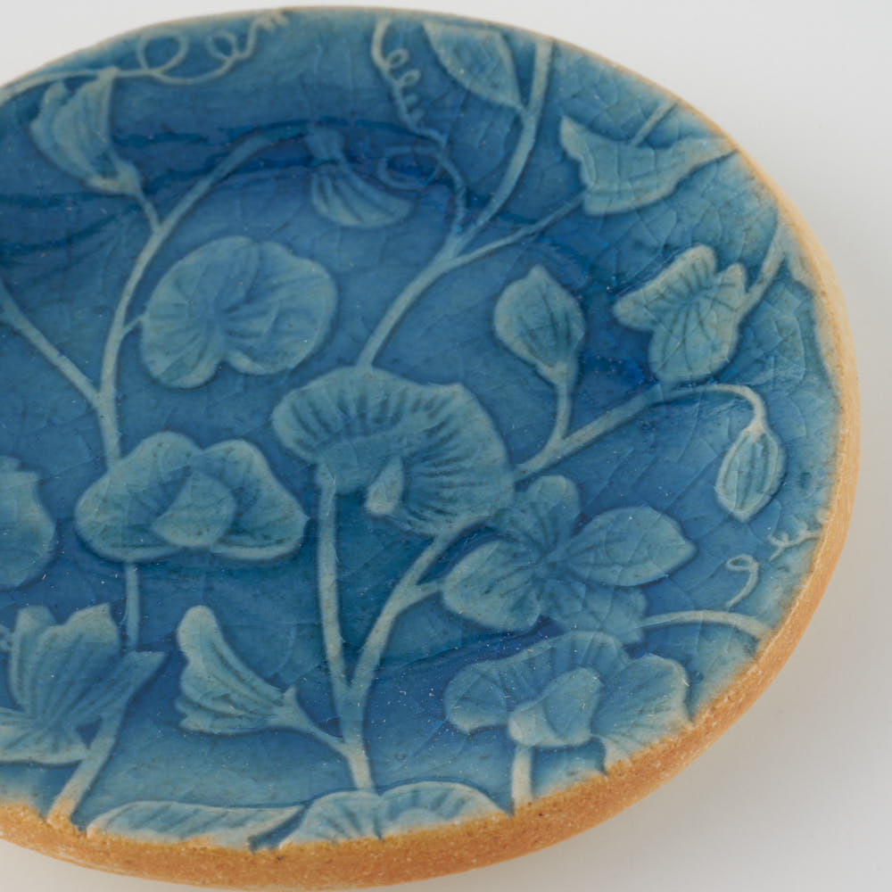 作家 タカハラユカ 押花豆皿 royal blue 作家 タカハラユカ 陶磁器作家もの