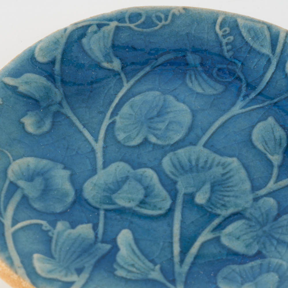 作家 タカハラユカ 押花豆皿 royal blue 作家 タカハラユカ 陶磁器作家もの