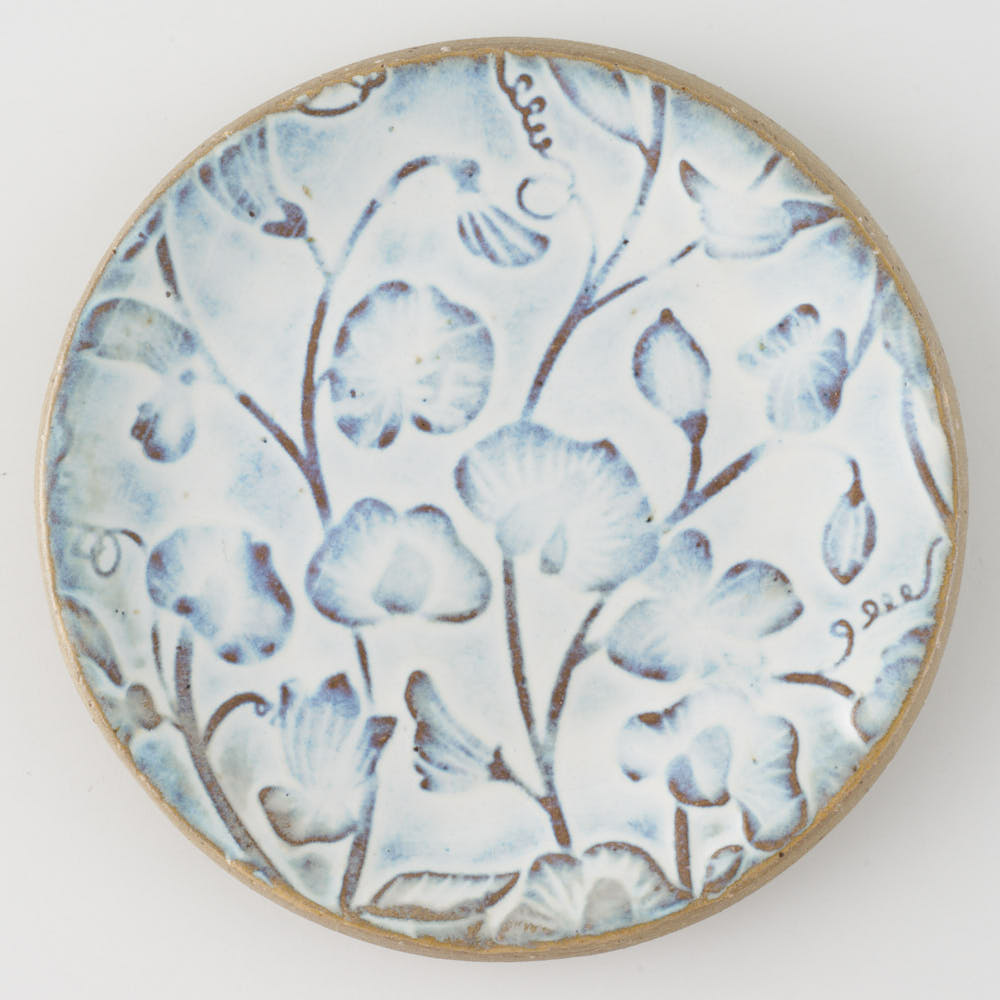 作家 タカハラユカ 押花豆皿 white blue 作家 タカハラユカ 陶磁器作家もの