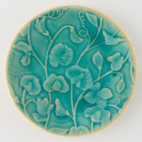 作家 タカハラユカ 押花豆皿 turky blue 作家 タカハラユカ 陶磁器作家もの