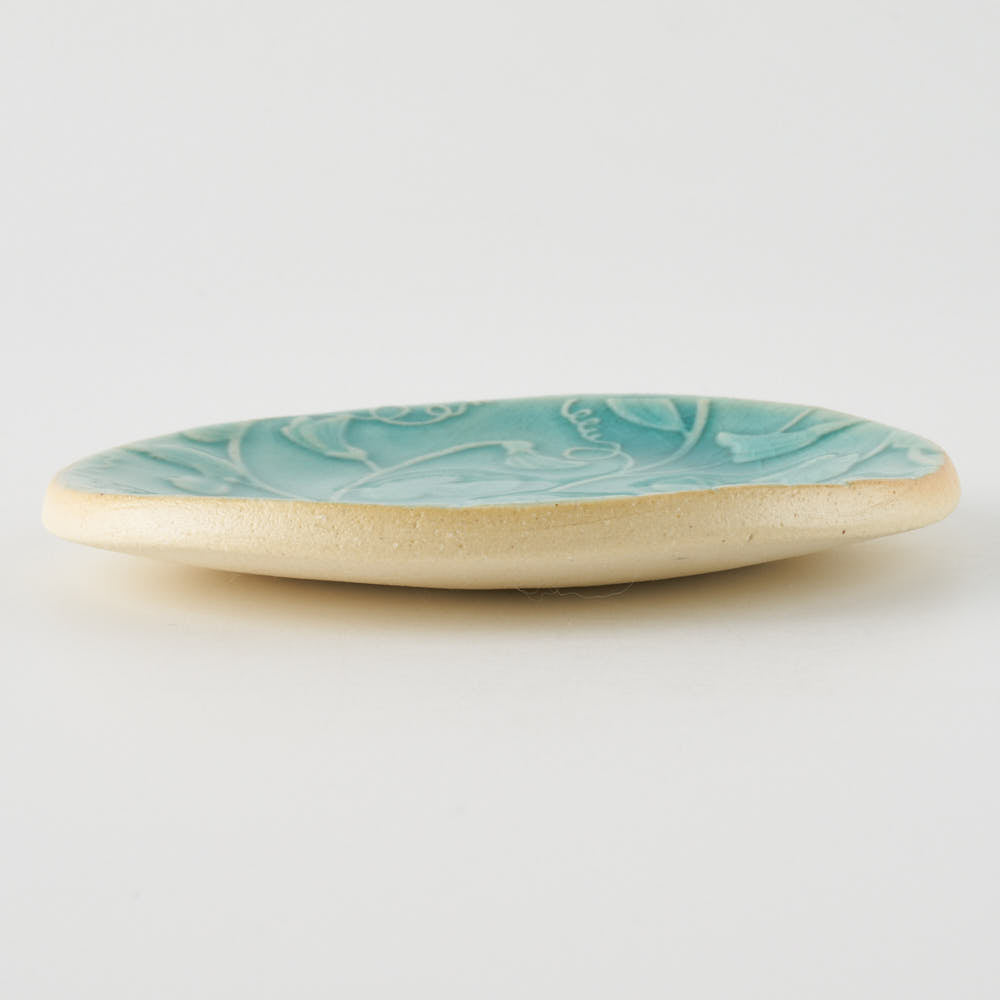 作家 タカハラユカ 押花豆皿 turky blue 作家 タカハラユカ 陶磁器作家もの