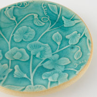 作家 タカハラユカ 押花豆皿 turky blue 作家 タカハラユカ 陶磁器作家もの