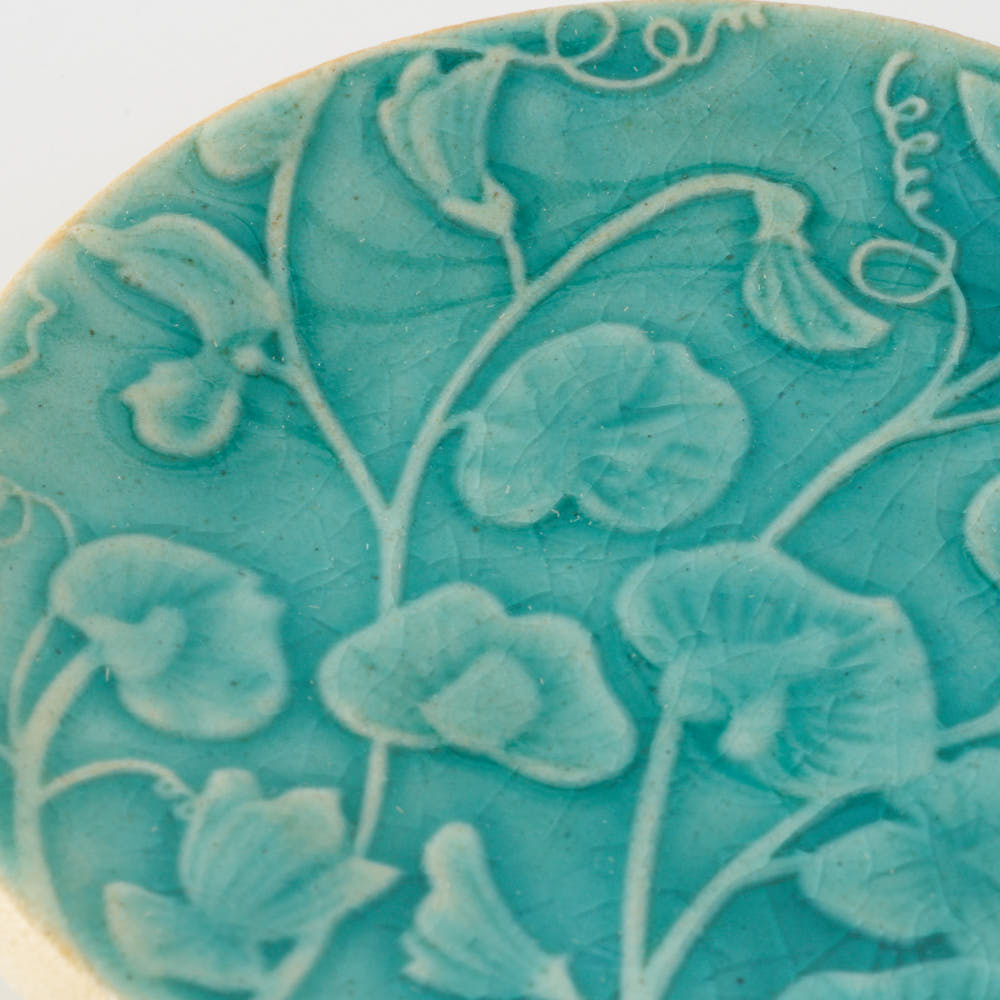 作家 タカハラユカ 押花豆皿 turky blue 作家 タカハラユカ 陶磁器作家もの