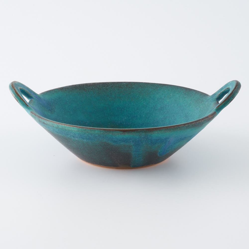 益子焼 わかさま陶芸 シャビーターコイズ 手付朝顔鉢(小)