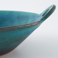 益子焼 わかさま陶芸 シャビーターコイズ 手付朝顔鉢(小)