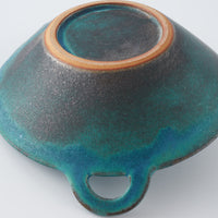 益子焼 わかさま陶芸 シャビーターコイズ 手付朝顔鉢(小)
