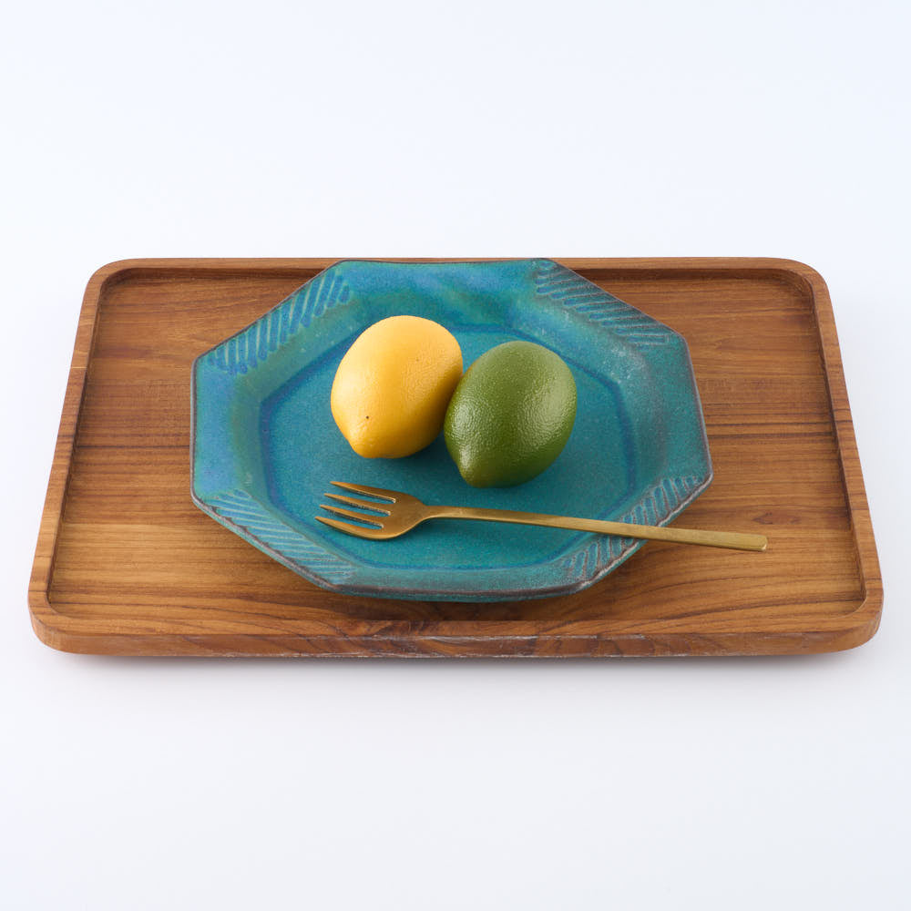 益子焼 わかさま陶芸 シャビーターコイズ 八角プレート ¥2,420 大人の