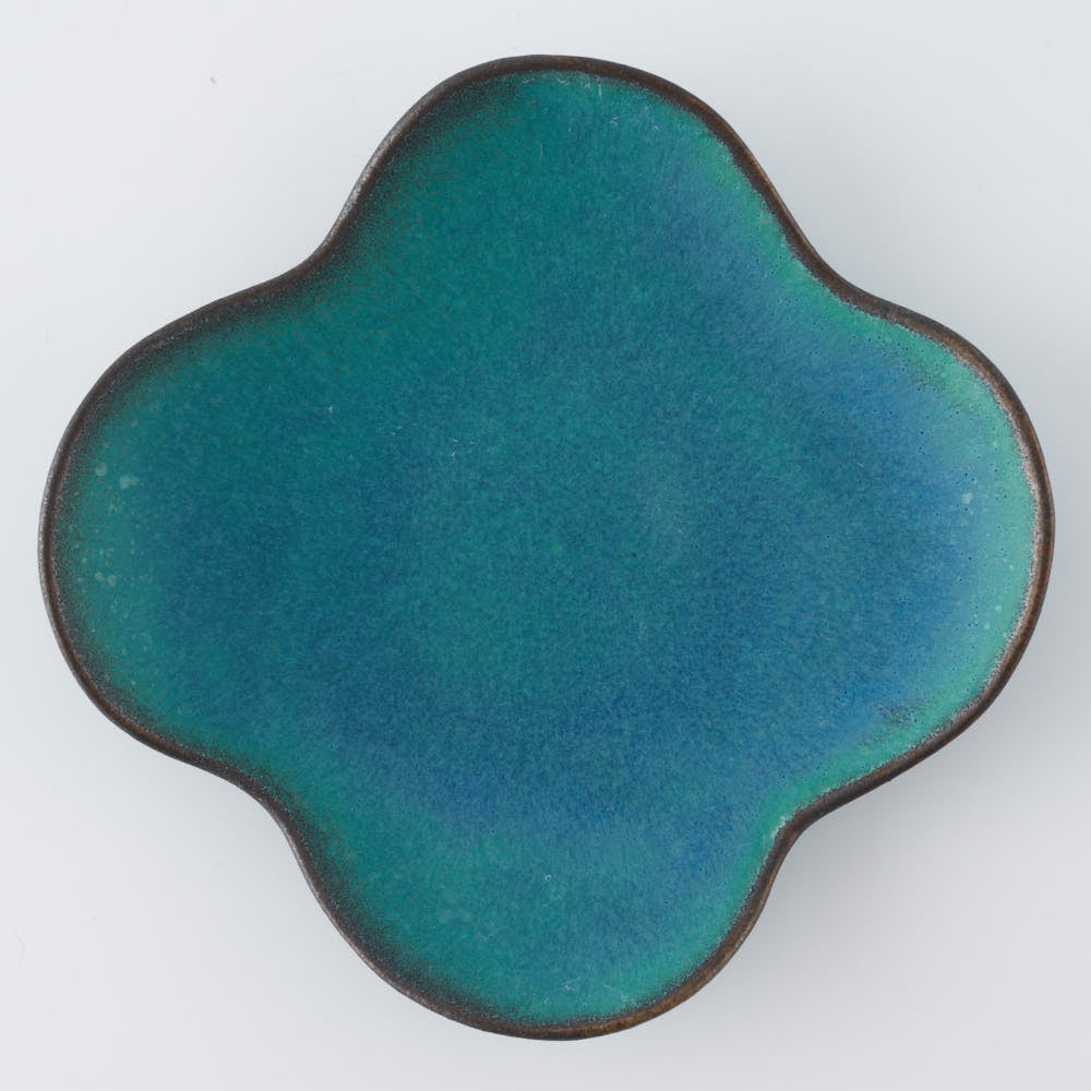 益子焼 わかさま陶芸 シャビーターコイズ 花皿 益子焼 わかさま陶芸 益子焼