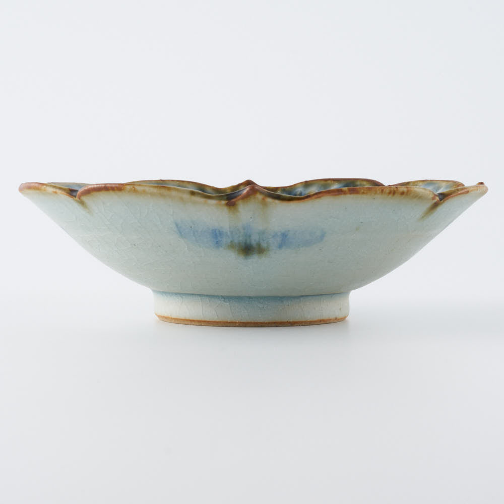 砥部焼 陶房遊 輪花平鉢(小) 錆青