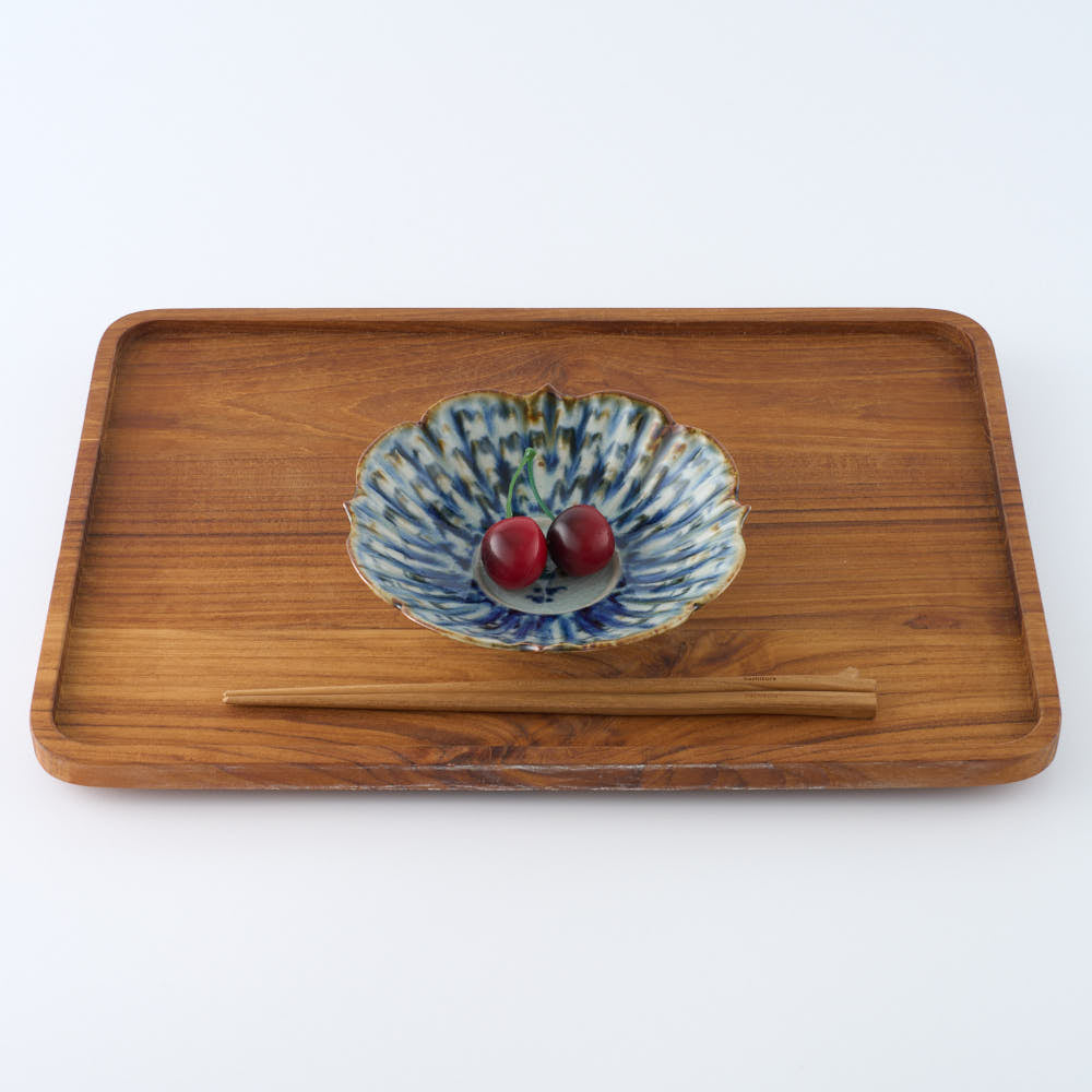 砥部焼 陶房遊 輪花平鉢(小) 錆青