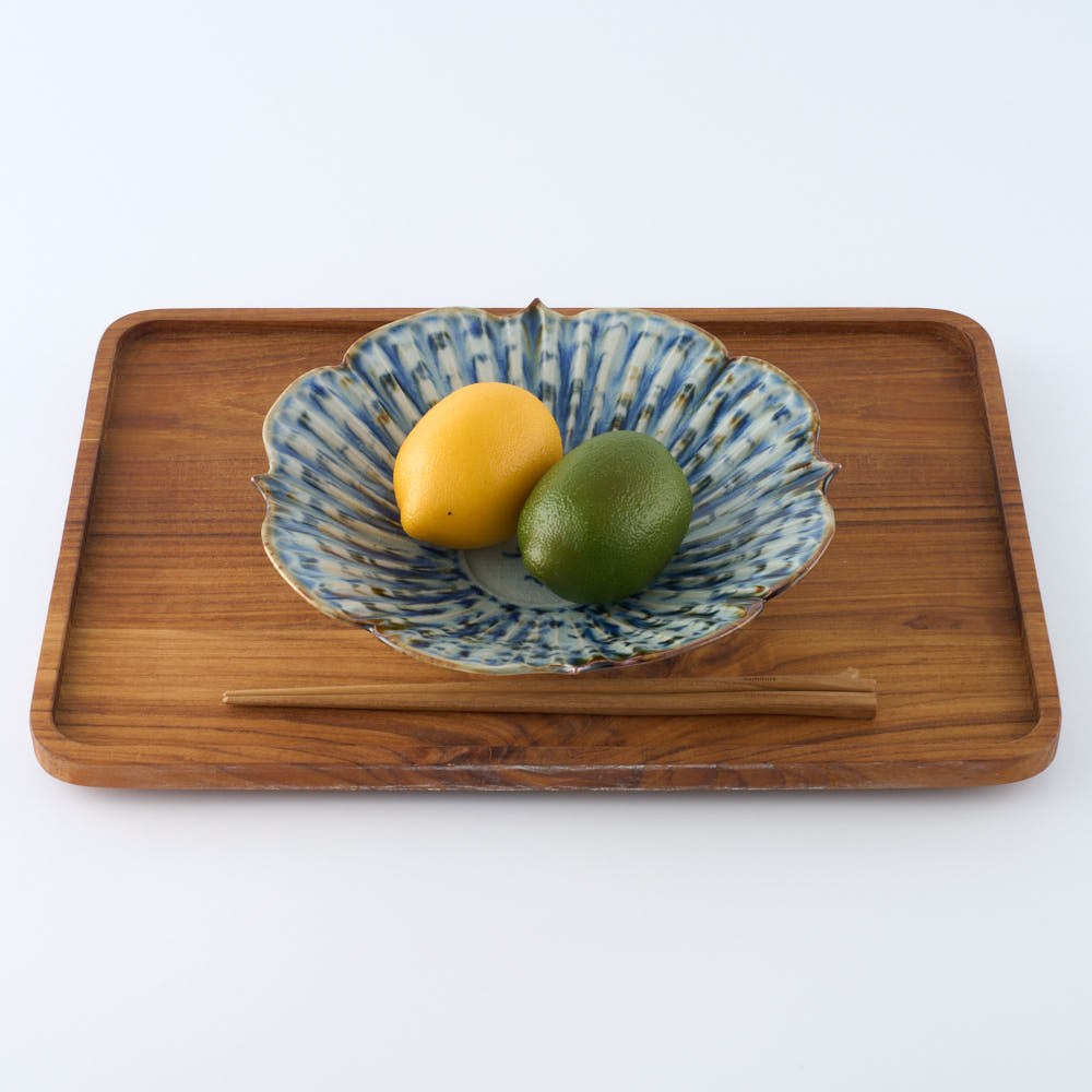 砥部焼 陶房遊 輪花平鉢(大) 錆青