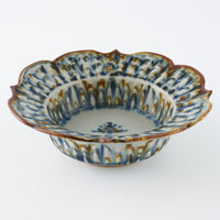 砥部焼 陶房遊 輪花しのぎ深鉢(小) 錆青