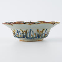 砥部焼 陶房遊 輪花しのぎ深鉢(小) 錆青