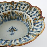 砥部焼 陶房遊 輪花しのぎ深鉢(小) 錆青