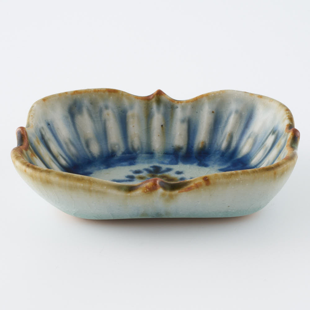 砥部焼 陶房遊 輪花長方鉢(豆)錆青 砥部焼 陶房遊 砥部焼